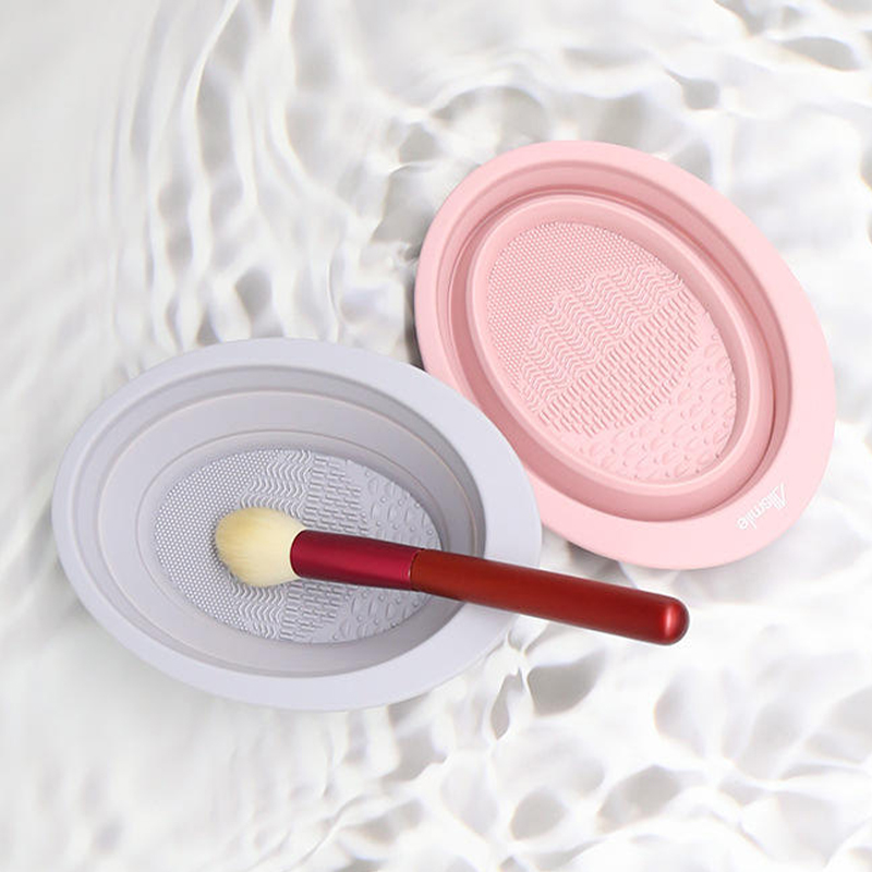 Tappetino per la pulizia della spazzola del trucco del silicone, ciotola di pulizia della spazzola di trucco pieghevole